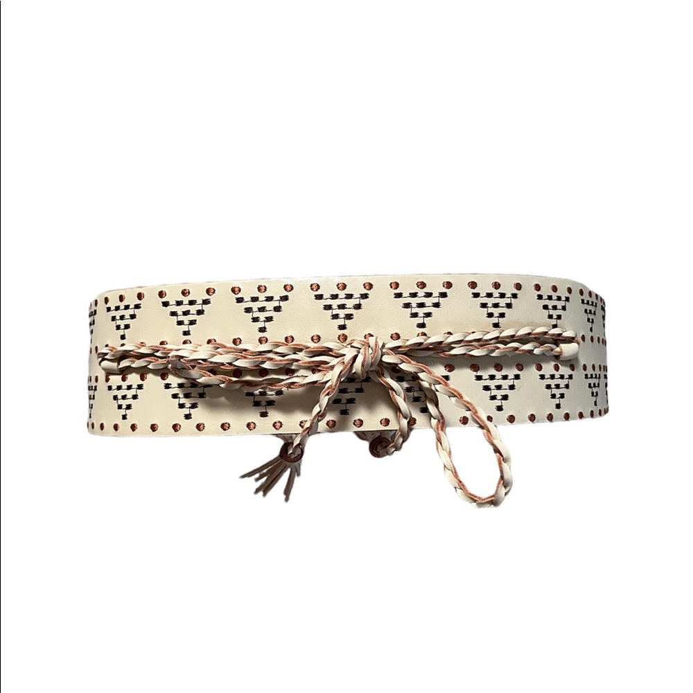 Anthropologie statement belt tassel cream leather sz Large